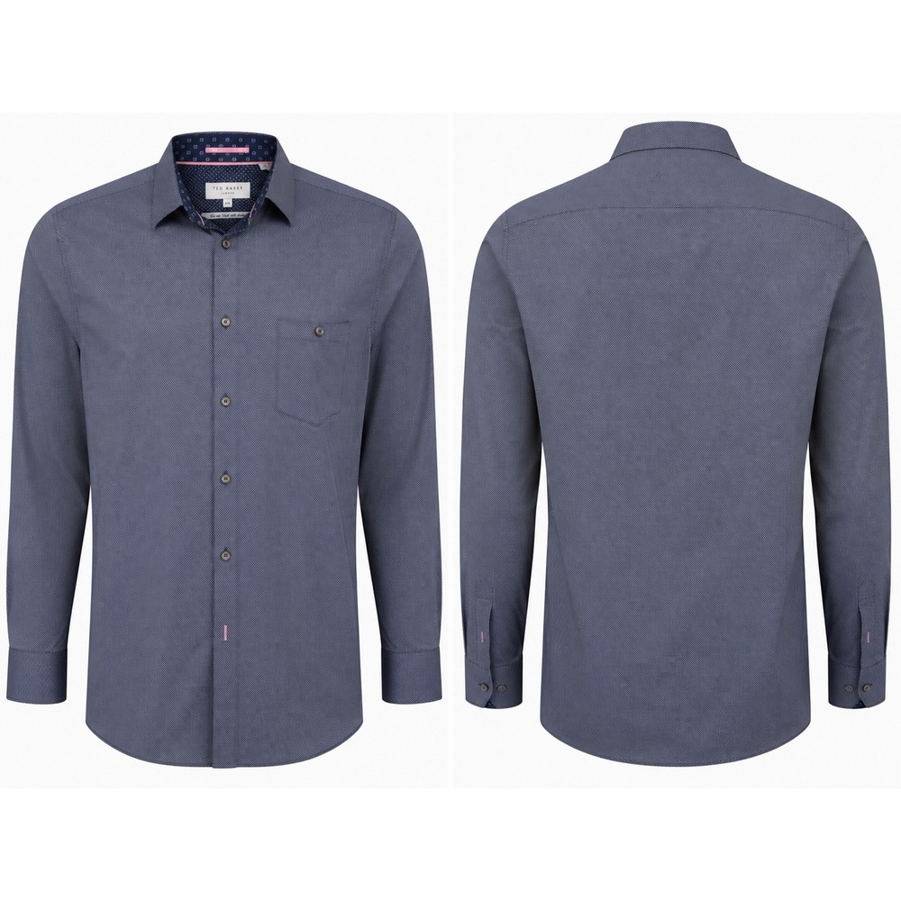 Ted Baker London Mens XXL Navyβ Micro Print Stretch Button Down Shirt Travel